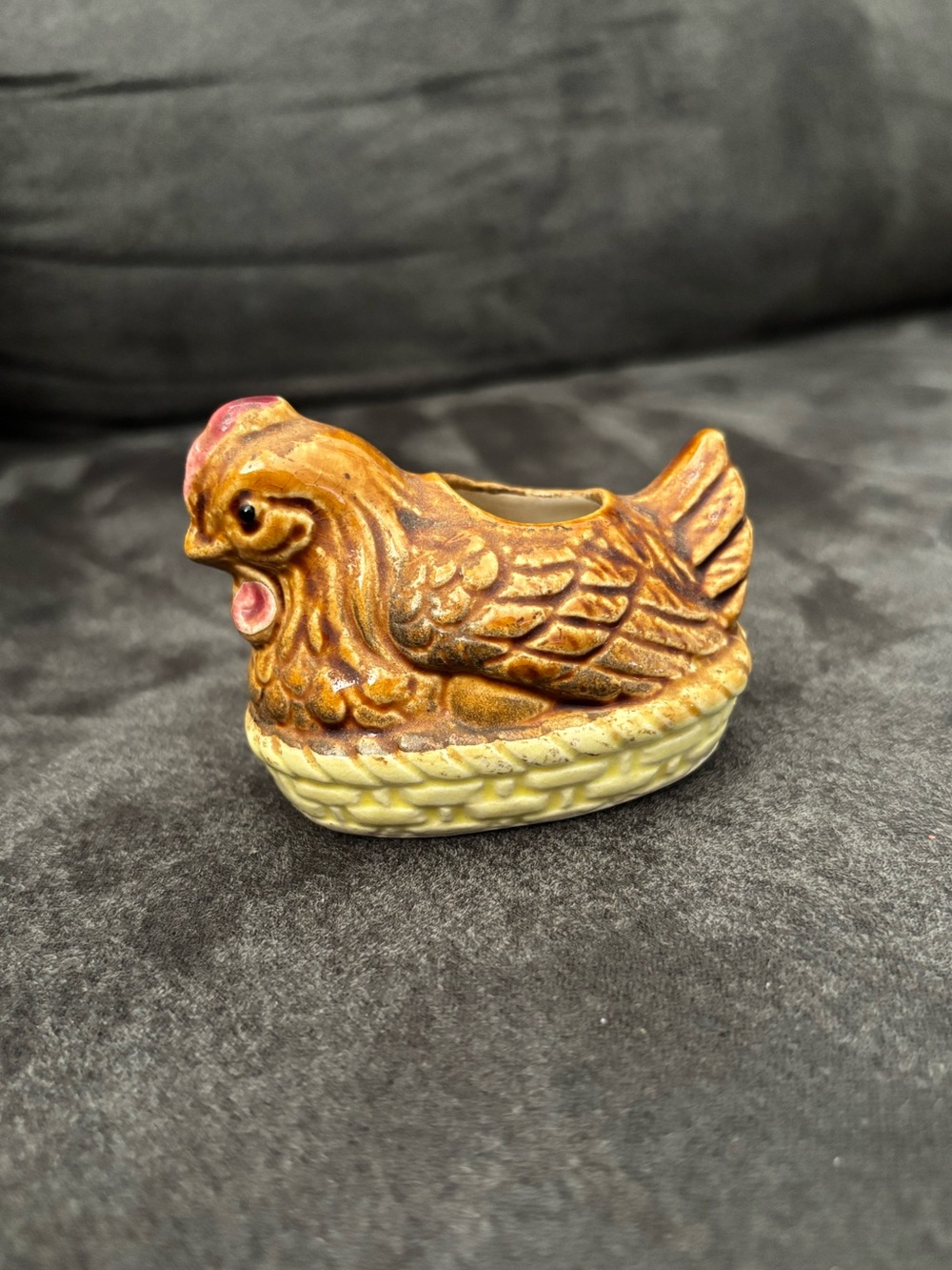 Vintage Ceramic Hen On Nest Made In Japan Hand painted Toothpick Holder/ Planter